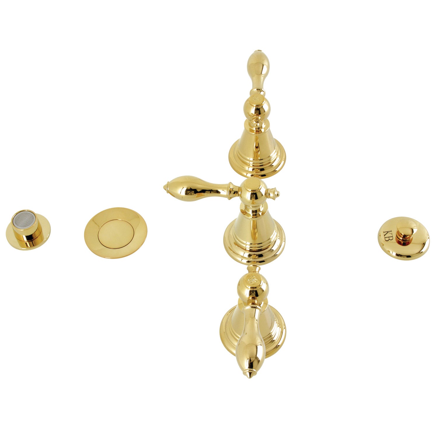 Kingston Heirloom KB322AL - Victorian Three-Handle Deck Mount Vertical Spray Bidet Faucet with Brass Pop-Up, Polished Brass — image 1